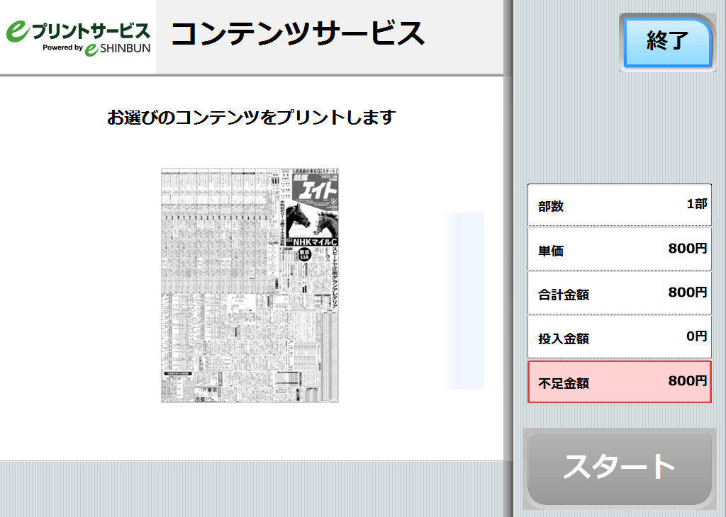 ８．料金を投入して「スタート」を押します。